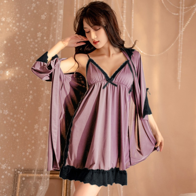 Elegant Soft Lace Trim Design Night wear