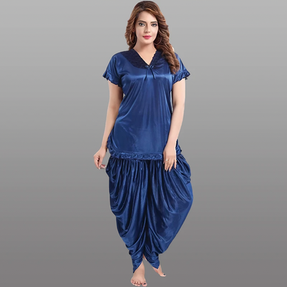 Patiala Style Soft Satin Silk Nightwear